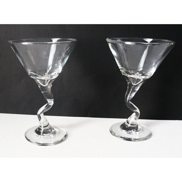 4 Vintage Bravura Swerve Martini Glasses by Libbey Clear Stem Barware - Picture 3 of 5